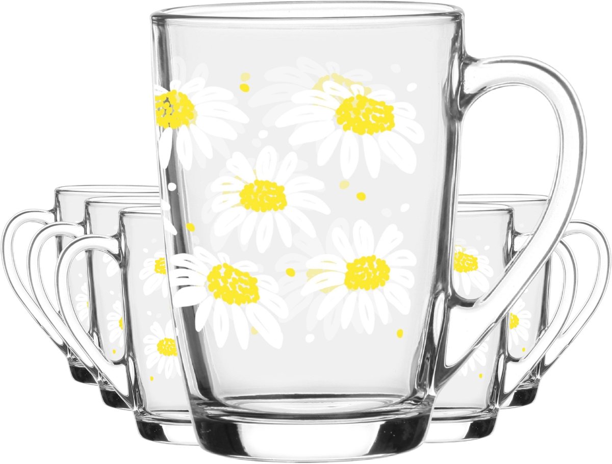 Glazen Mokken met Oor 300ml - 6 stuks - Madeliefjes Design