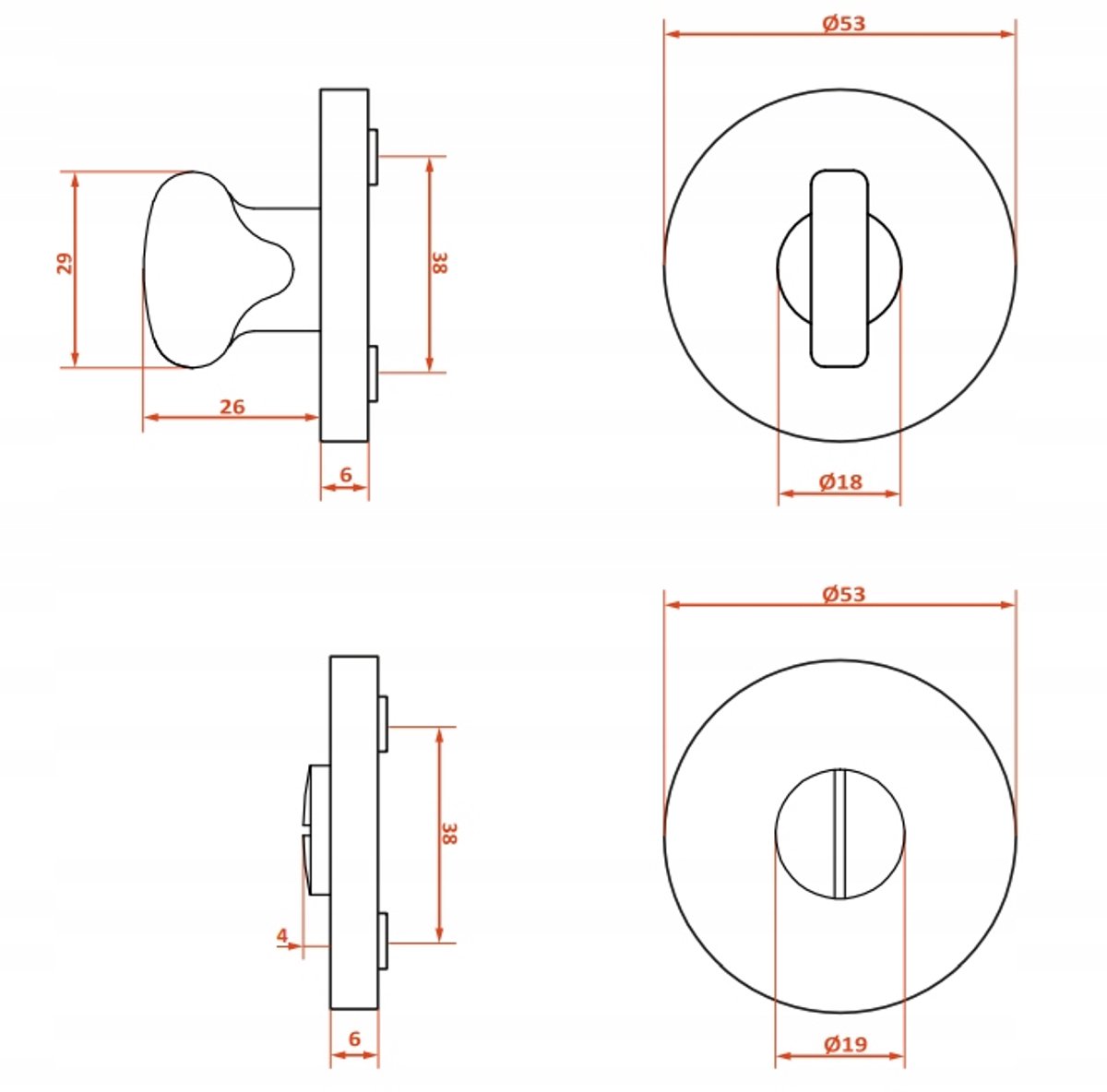 Kuchinox Rozeta WC LO4 903R Slim 6mm Rond Zwart