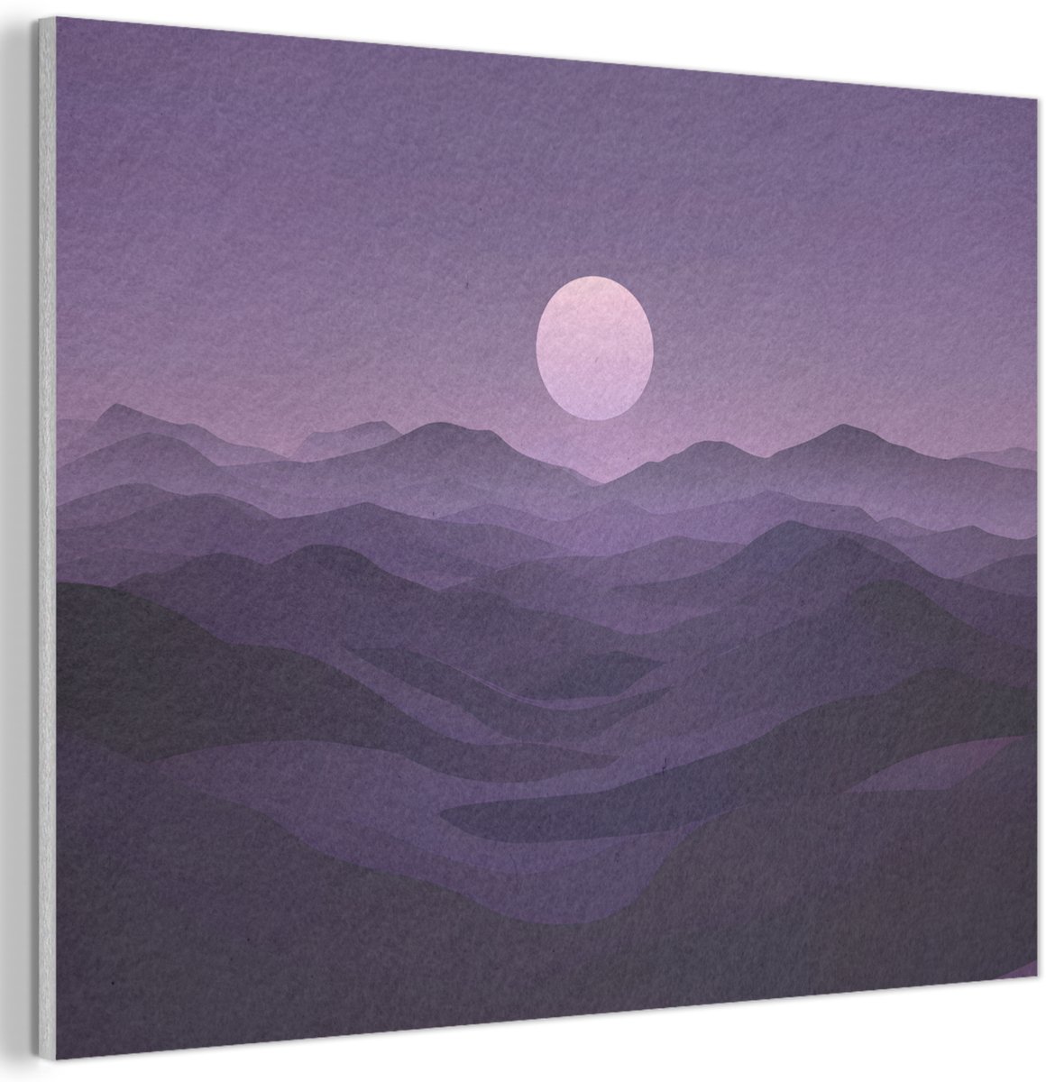 Akoestisch wandpaneel 70x50 cm - Vilt schilderij Heuvels - Paars - Mist - Zon - Akoestische panelen - Geluidsdempende wanddecoratie - Geluidsisolatie woonkamer - Muurdecoratie geluidspanelen
