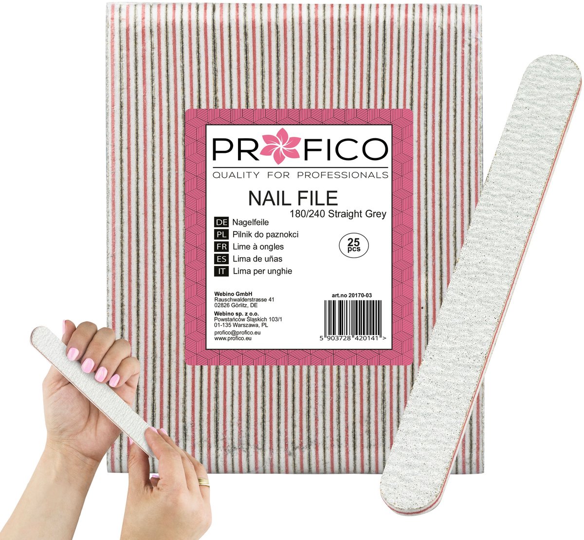 25x Nagelvijl Recht 180/240 Grijs - Professionele Manicure & Pedicure