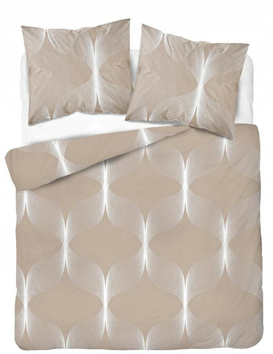 Dekbedovertrek 220x200 Katoen Beige Wit Geometrisch