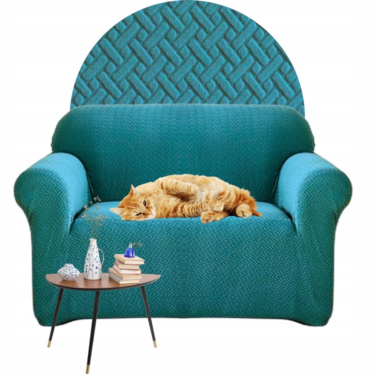 Elastische bankhoes 1-persoons 90-140cm turquoise visgraat jacquard