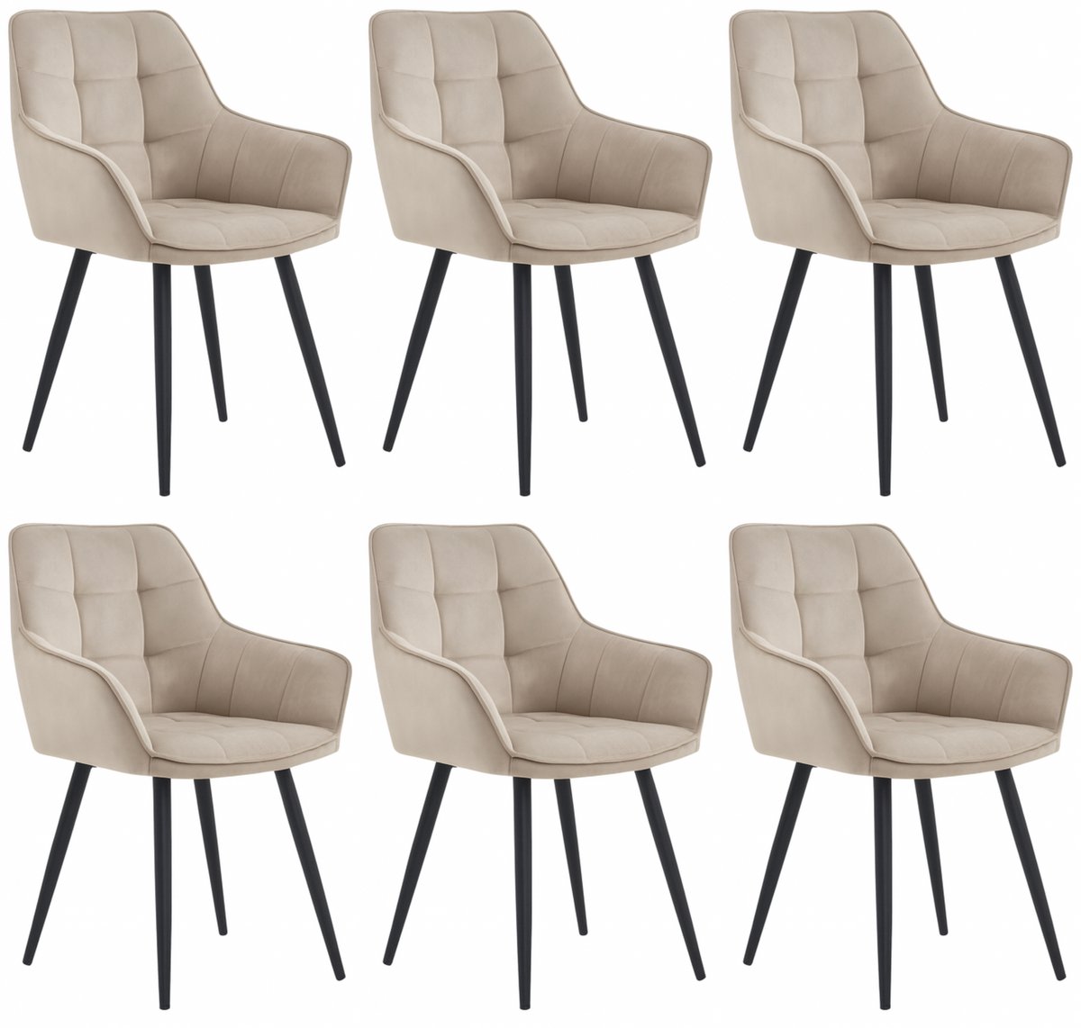 Colenis - Oriana Eetkamerstoel - Set Van 6 - Beige - Fluweel - Velvet - Industrieel