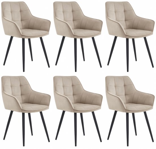 Colenis - Chaises de salle à manger Oriana - Lot de 6 - Beige - Velours - Industriel