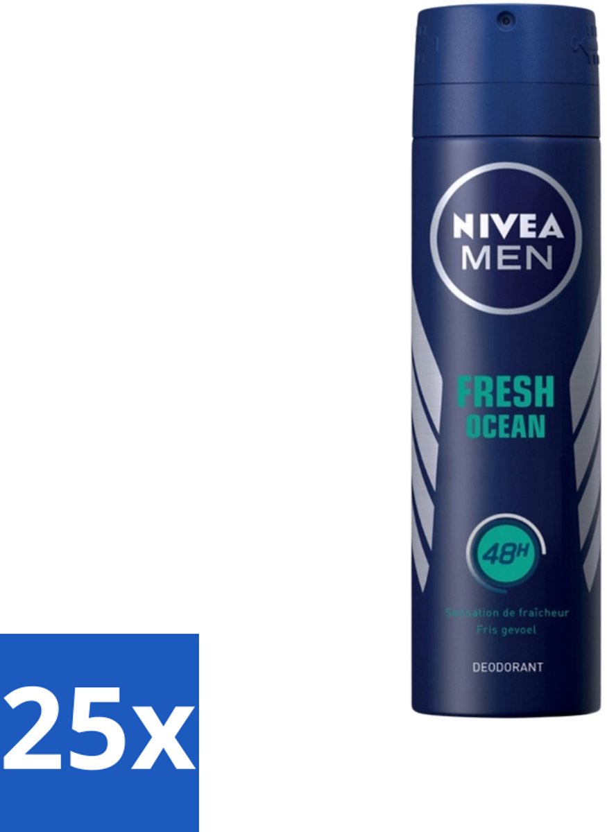 25 x Nivea - Men - Deodorant - Spray - Fresh Ocean - 48 Uur Lang Werkend - 150 ml - NIVEA MEN Deodorant Spray - Fris Geur - 48 Uur Bescherming - Oceaanextracten - Anti-transpirant