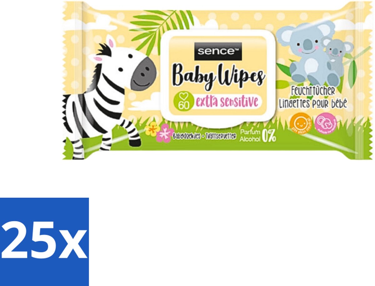 Image of 25 x Sence - Extra Sensitive - Baby Billendoekjes - Extra Zacht - 60 Doekjes - PH-neutraal - Alcoholvrij - Parfumvrij - Parabenenvrij