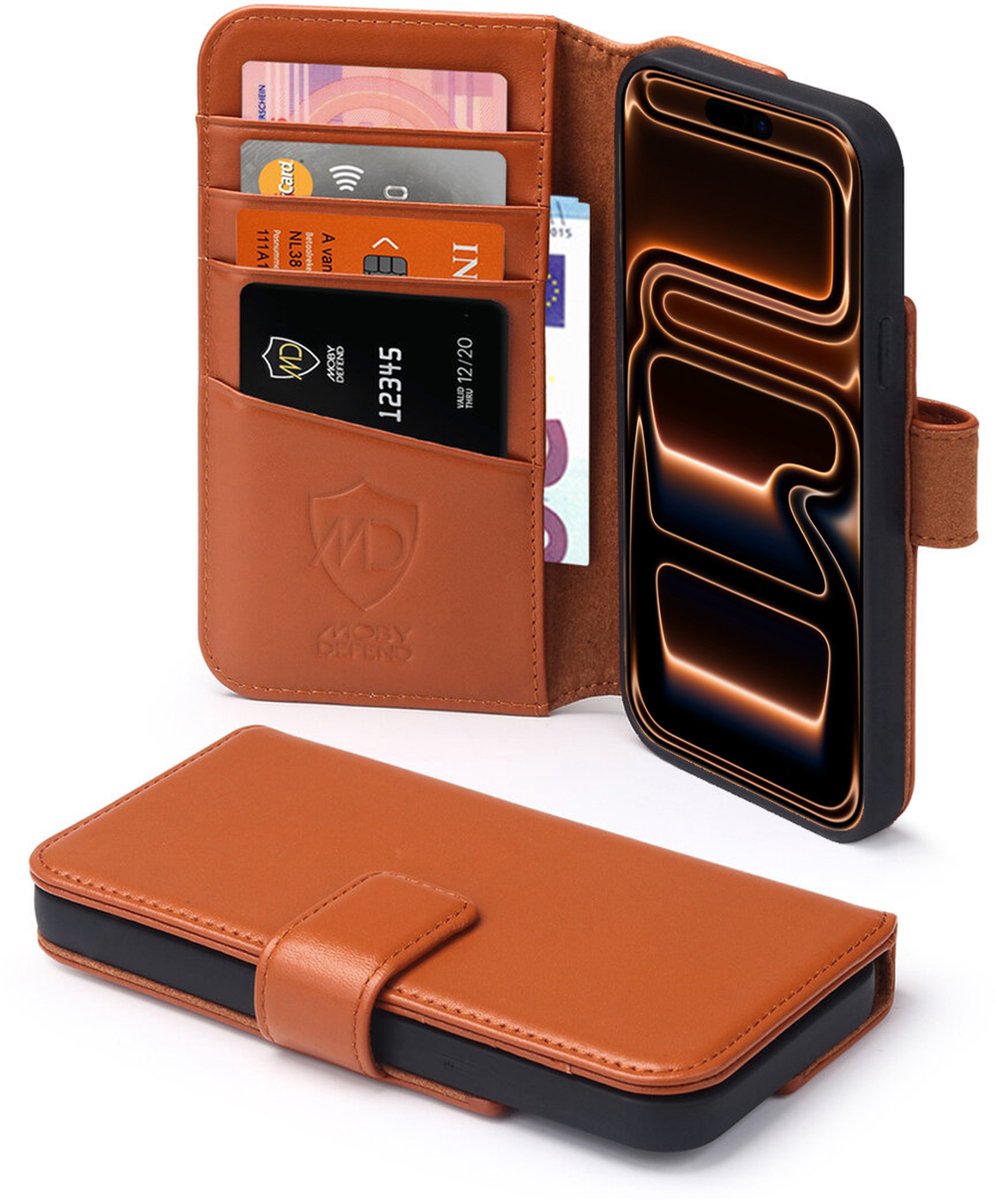 MobyDefend Hoesje - Geschikt voor iPhone 17 Pro Max - Luxe Leren Wallet Bookcase - Bruin
