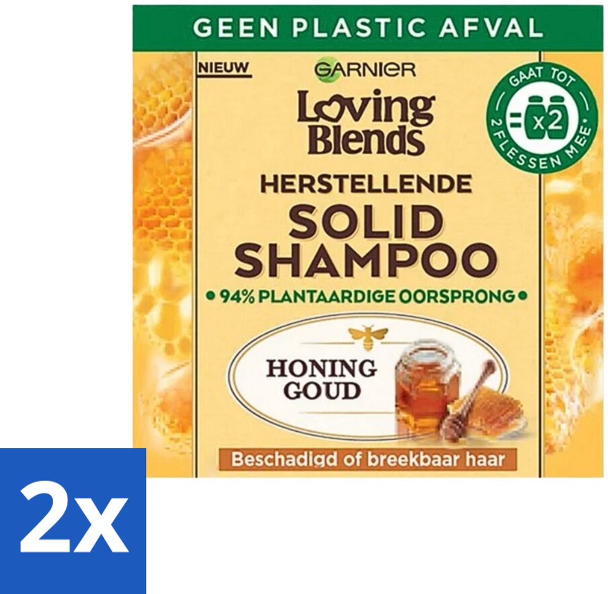 2 x Garnier - Loving Blends - Solid Shampoo - Honing Goud - Beschadigd of Breekbaar Haar - 1 Fles Shampoo - Vaste Shampoo - Shampoo Bar - Biologische Shampoo - Duurzame Shampoo - Shampoo Zonder Plastic