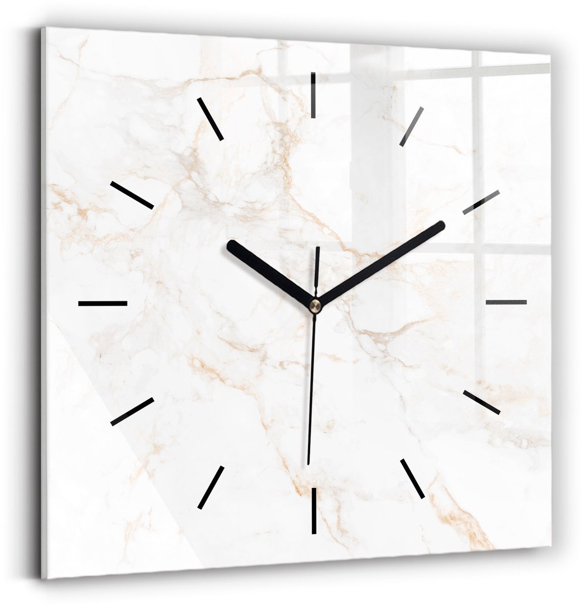 Wallfluent Wandklok - Elegant marmer Klok met Afbeelding - 30 cm x 30 cm - Wit Wandklok - Zwarte Handen - Wandklok Zonder Cijfers - Kinder Wandklok Glas - Vierkante Glazen Klok - Industrieel Wandklok - Unieke Wandklok