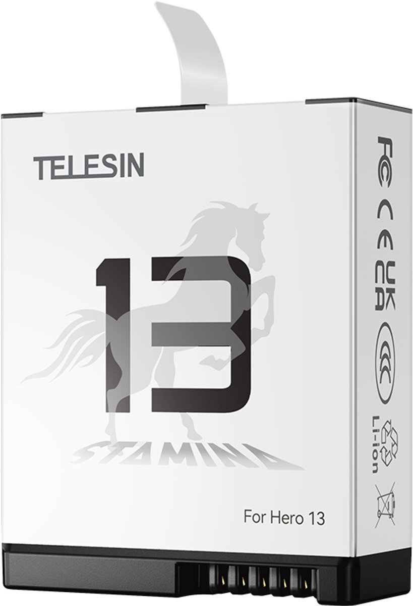 Telesin oplaadbare batterij voor GoPro 13 - 1950 mAh - Extra lange batterijduur - Speciaal ontworpen voor de GoPro Hero 13 - Wit