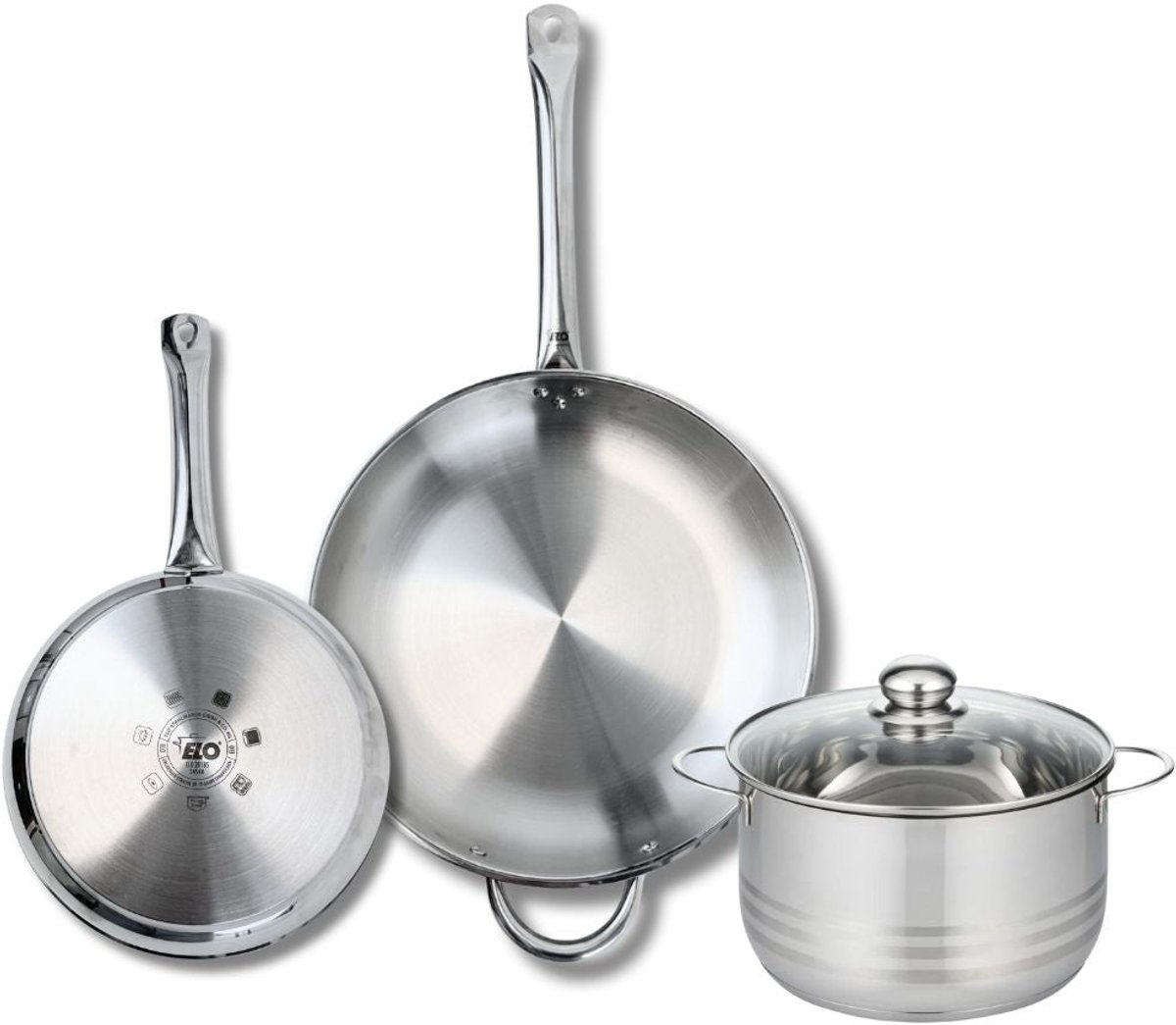 Set van 2 Koekenpannen 24 en 32 cm en 1 braadpan 20 cm Elo Profi Brillant