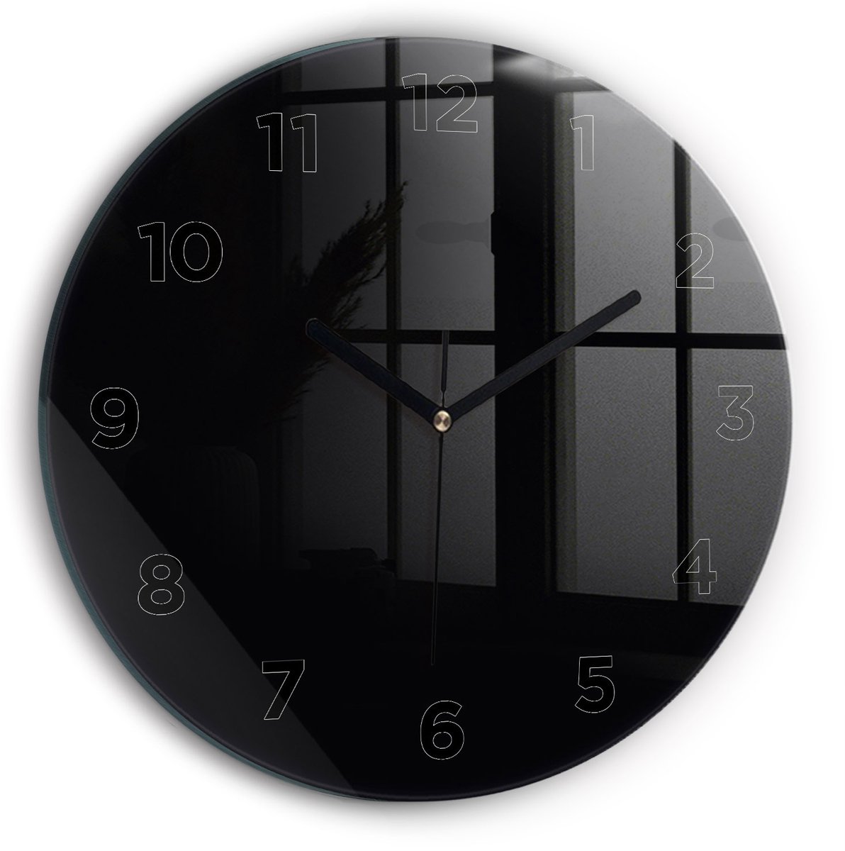 Wallfluent Wandklok - Zwart Ronde Glazen Wandklok - 30 cm x 30 cm - Zwart Wandklok - Zwarte Handen - Wandklok Met Cijfers - Stille Wandklok Slaapkamer - Ronde Glas Klok - Scandinavisch Wandklok - Ronde Glazen Klok