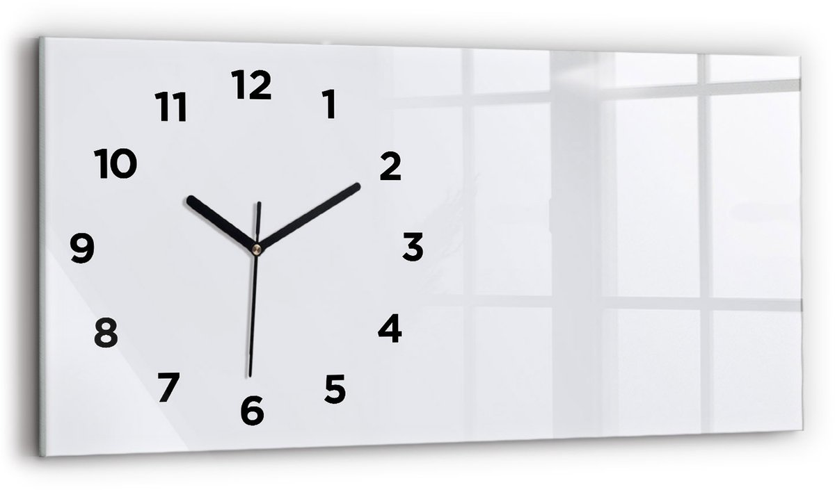 Wallfluent Wandklok - Wit Rechthoekige Glas Klok - 60 cm x 30 cm - Wit Wandklok - Zwarte Handen - Wandklok Met Cijfers - Kinder Wandklok Glas - Rechthoekige Glazen Wandklok - Scandinavisch Wandklok - Glazen Klok Rechthoekige