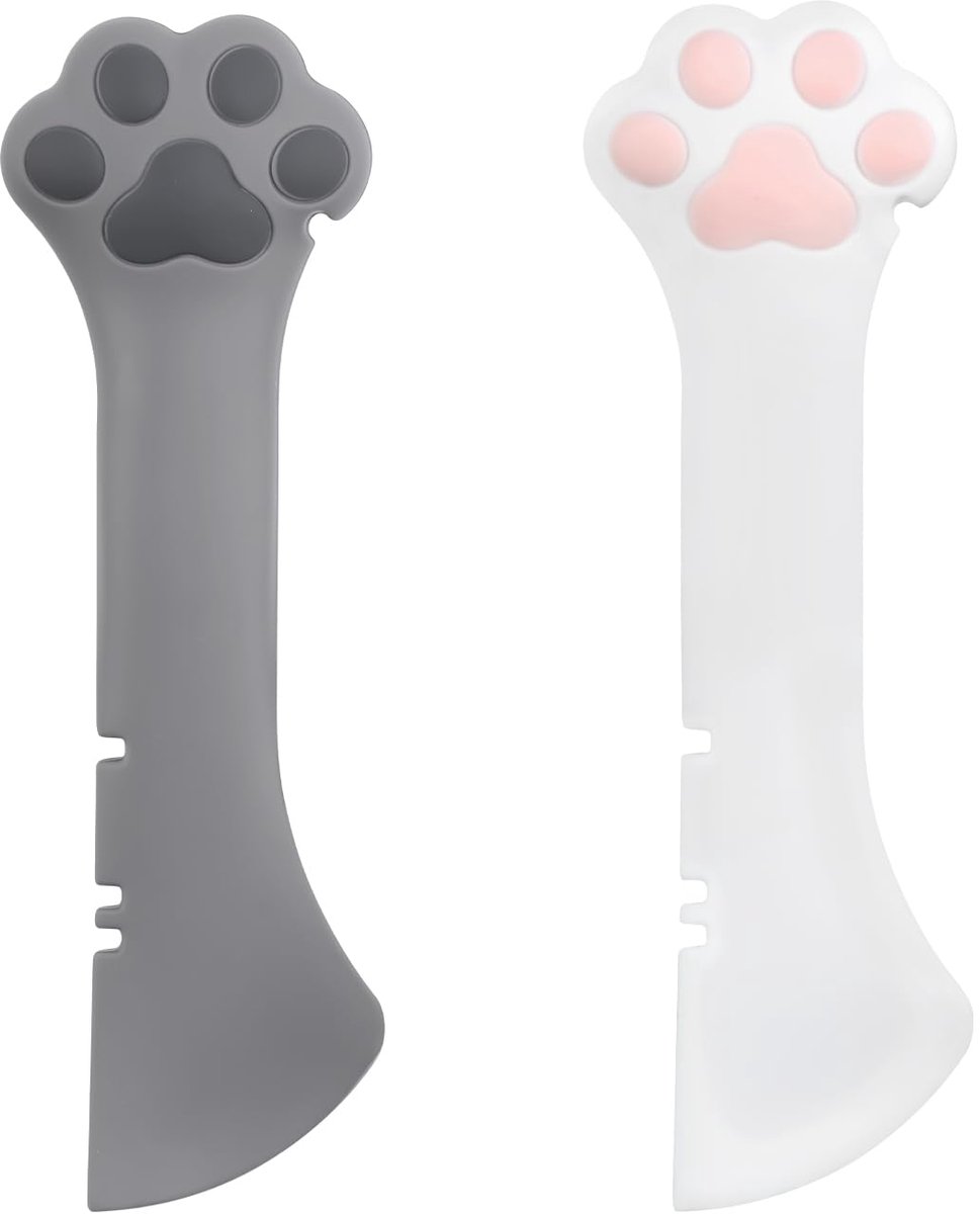 Image of 2x Honden- en Katvoer Lepels - Silicone Overtrek voor Blikken - Cute Pootontwerp (Wit, Grijs)