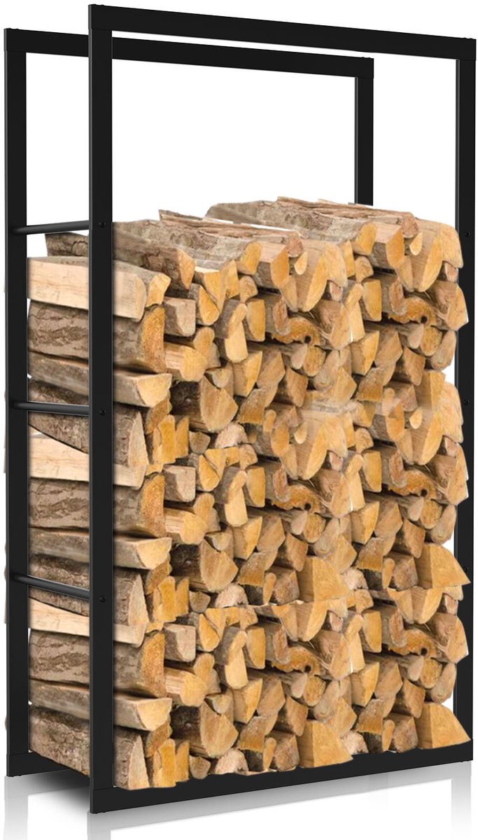 Brandhoutrek - Houtopslag Haard - Hout Opslaan - Robuust Metaal - 100 x 60 x 25 cm - Zwart