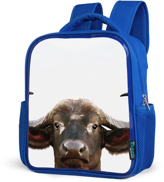 Rugzak blauw - Schooltas jongens - Buffel - Waterbuffel - Kop - Koe ...