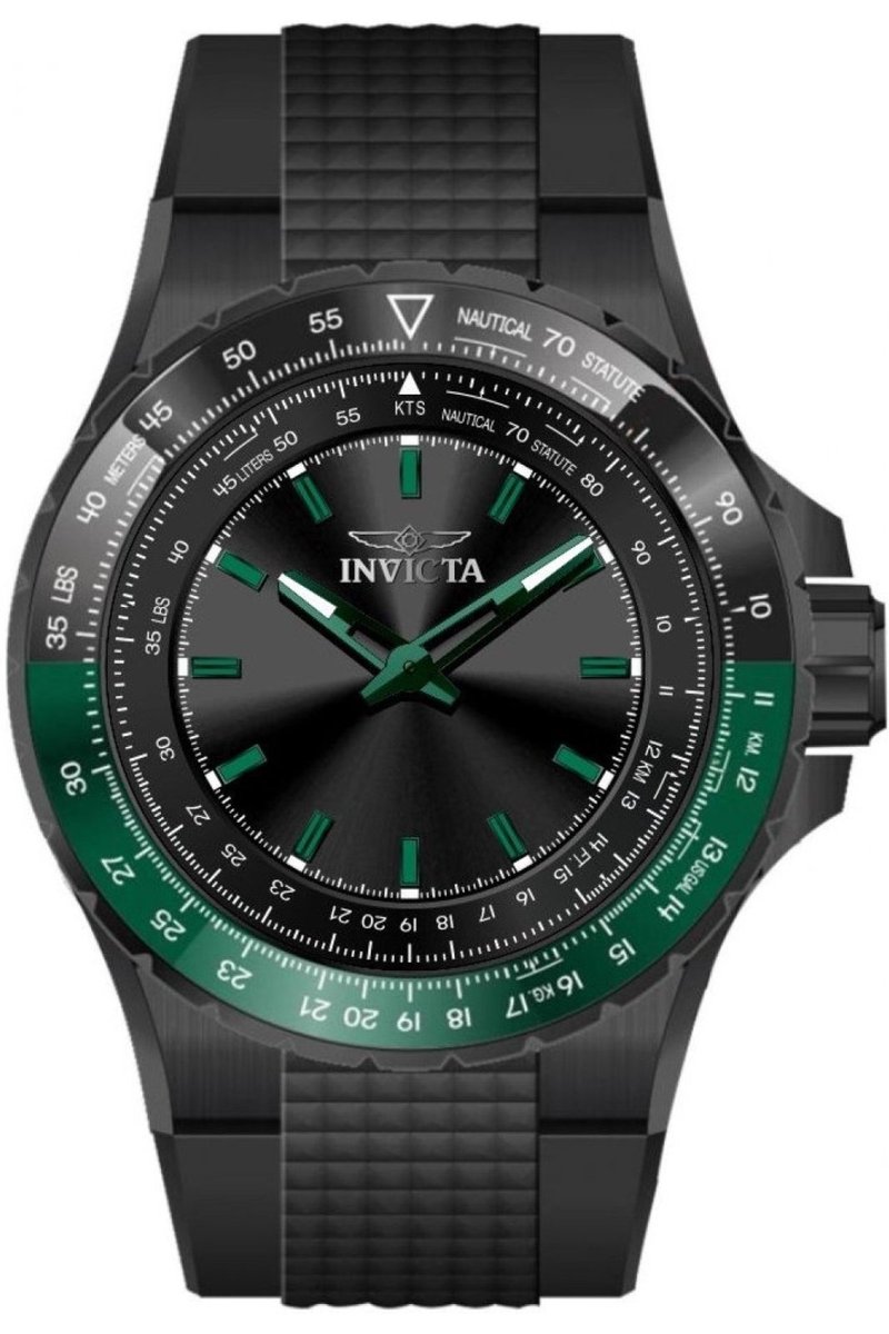 Invicta Aviator 49667 Heren Horloge - Waterdicht - Analoog - Quartz Uurwerk - Roestvrij Staal met zwarte Wijzerplaat - 50mm