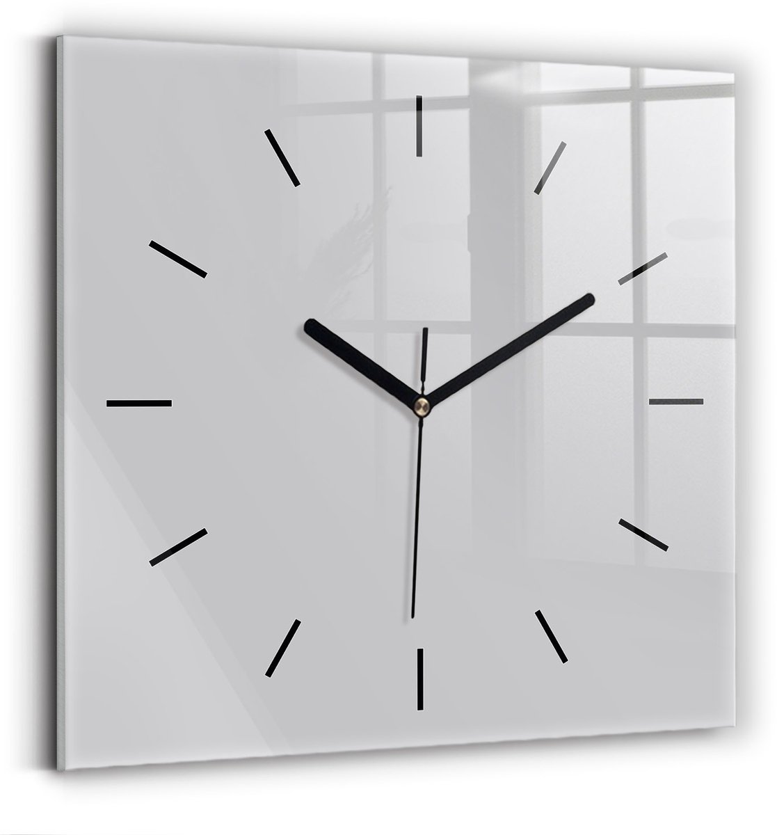 Wallfluent Wandklok - Lichtgrijs Vierkante Glazen Klok - 30 cm x 30 cm - Lichtgrijs Wandklok - Zwarte Handen - Wandklok Zonder Cijfers - Kinder Wandklok Glas - Vierkante Glazen Wandklok - Industrieel Wandklok - Vierkante Glas Klok