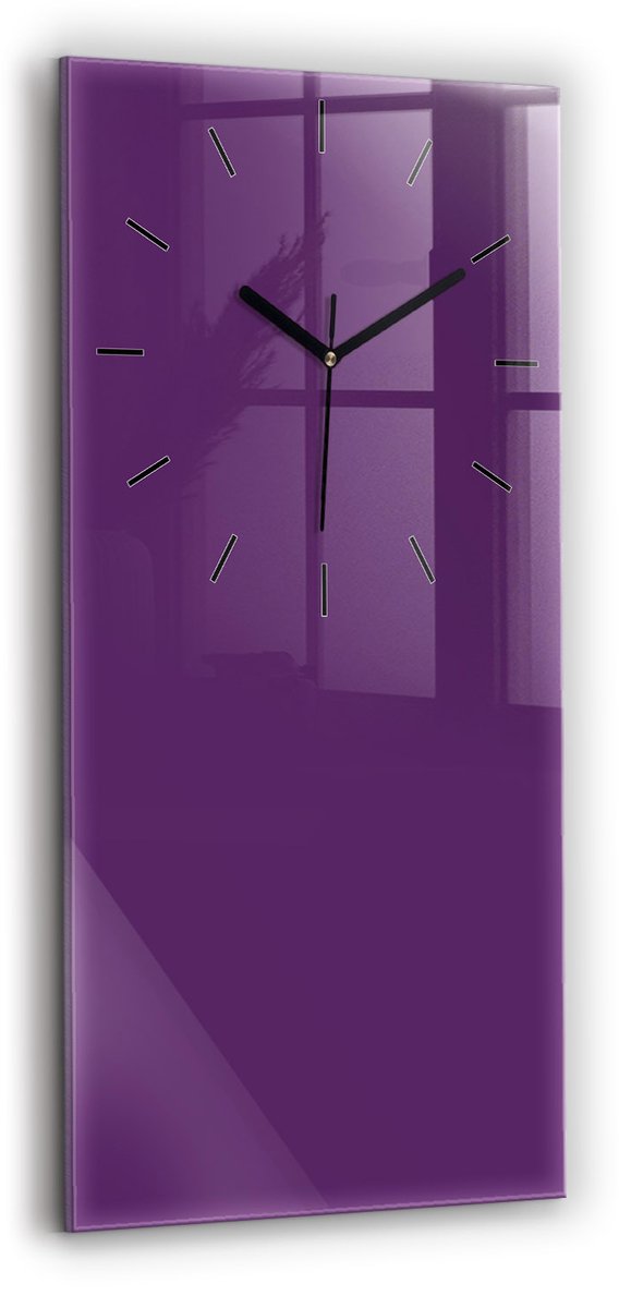 Wallfluent Wandklok - Paars Glazen Klok Rechthoekige - 30 cm x 60 cm - Paars Wandklok - Zwarte Handen - Wandklok Zonder Cijfers - Kinder Wandklok Glas - Rechthoekige Glas Klok - Industrieel Wandklok - Rechthoekige Glazen Wandklok