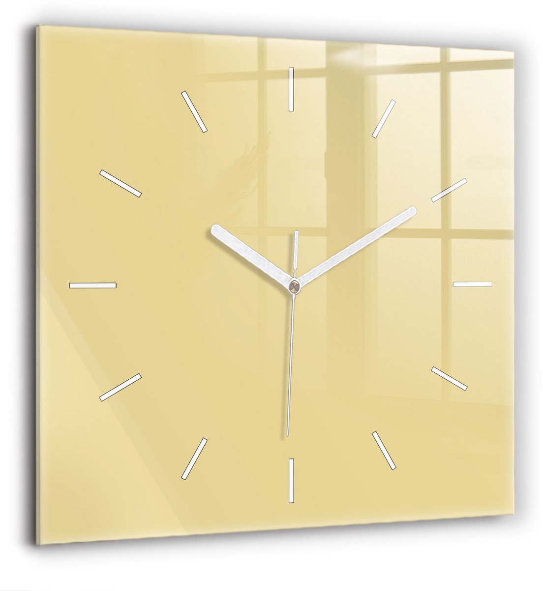 Wallfluent Wandklok - Romig Vierkante Glazen Klok - 60 cm x 60 cm - Romig Wandklok - Witte Handen - Wandklok Zonder Cijfers - Stille Wandklok Slaapkamer - Vierkante Glazen Wandklok - Industrieel Wandklok - Vierkante Glas Klok