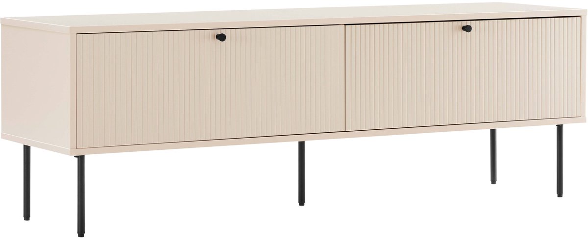 Oviala - TV-meubel met 2 deuren in staal en MDF-melaminedecor 150 cm beige - Romeo
