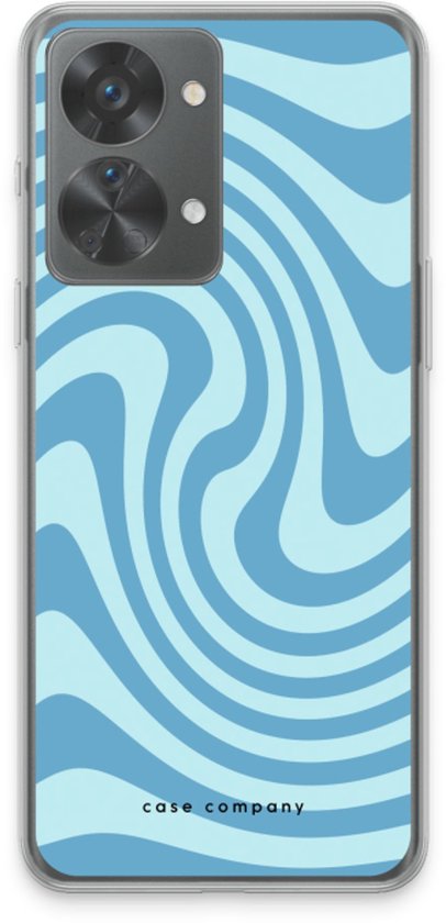Telefoonhoesje met blauwe en lichtblauwe swirl patroon.
