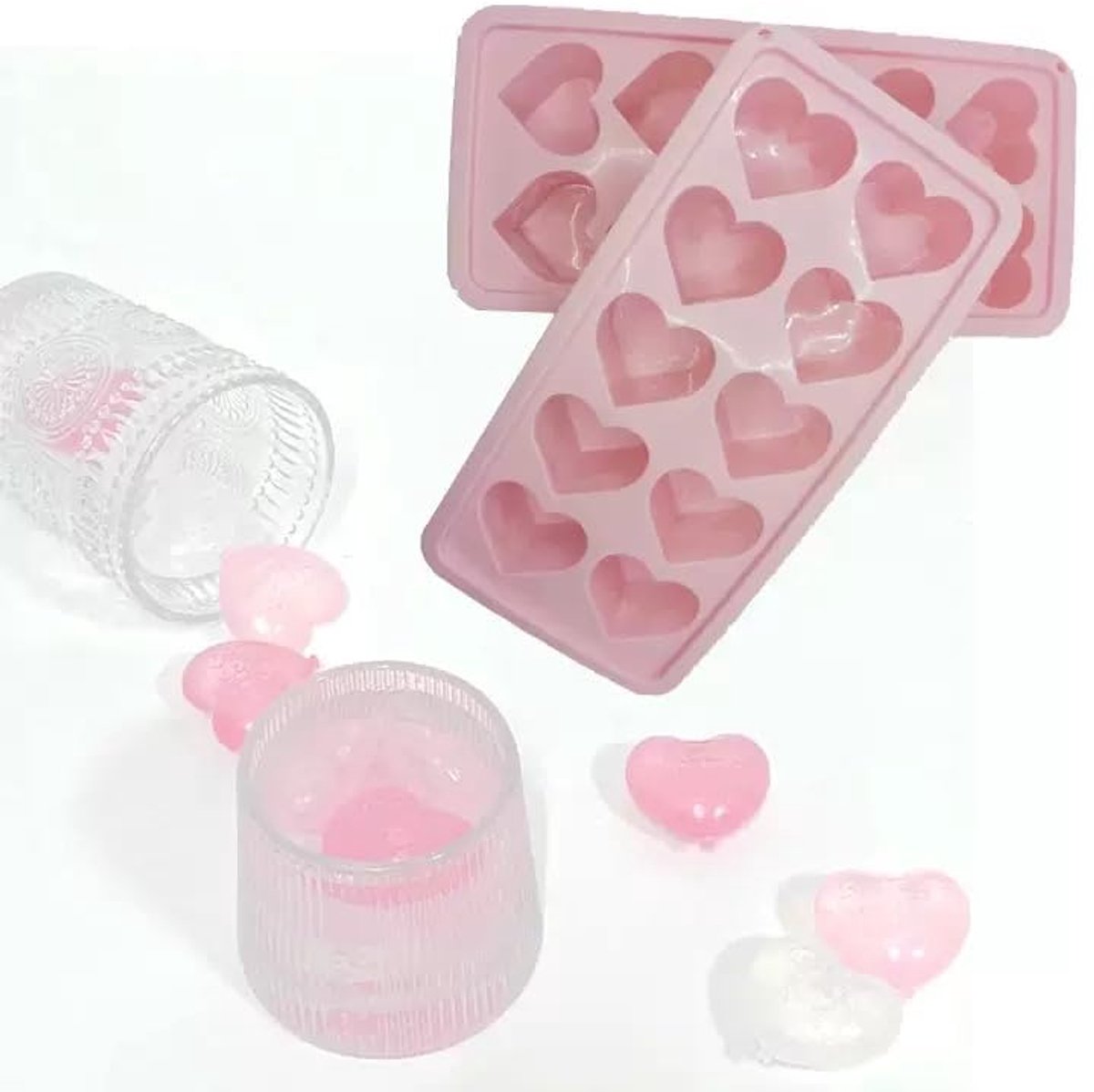 Siliconen ijsblokjesvorm - hartvormig - set van 2 - voedselveilig - 22 x 11 cm