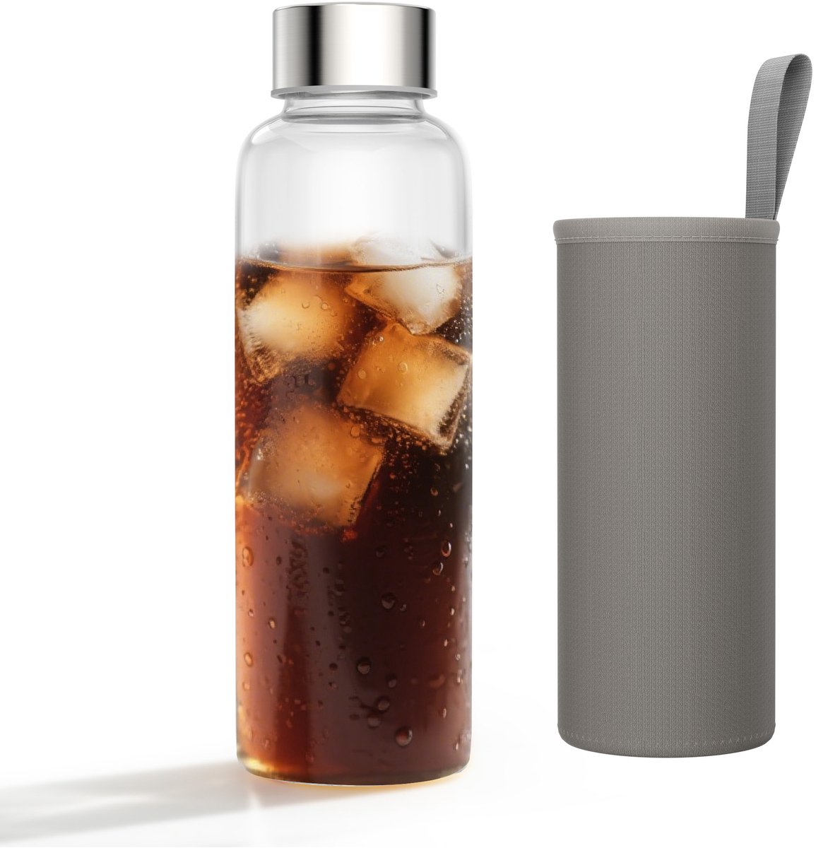 550Ml Glas Drinkfles Met Houten Dop En Grijs Stoffendeksel – Uitlopersecure, Herbruikbaar, Ideaal Voor Kantoor, School Of Alledaagse Leefomgeving