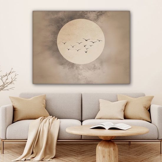 Peinture sur toile 120x90 cm - Décoration murale Vogel - Beige - Japandi - Décoration murale murale salon - Décoration chambre - Accessoires de chambre - Peintures sur toile