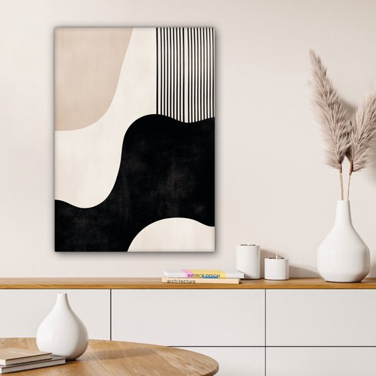 Canvas schilderij 60x80 cm - Exclusieve wanddecoratie Abstract - Japandi - Beige - Modern - Muurdecoratie woonkamer - Slaapkamer decoratie - Kamer accessoires - Schilderijen op canvas