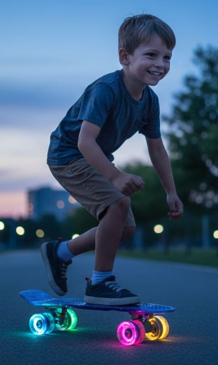 Sajan - Skateboard - LED Wielen - Penny board - Space Blauw - 22.5 inch - 56cm - Diverse Kleuren