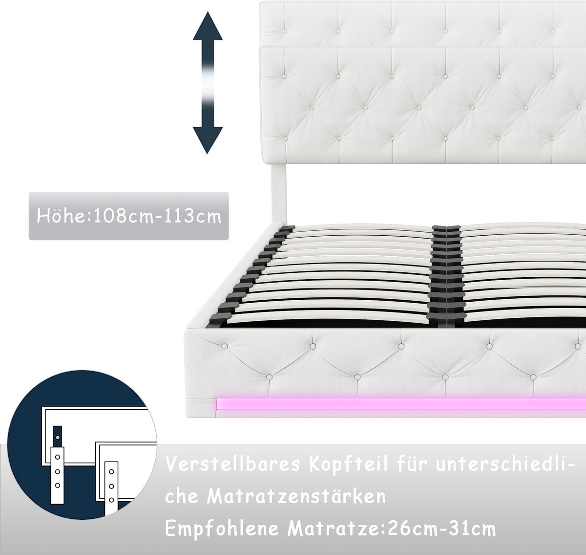 SHOPENTRA Opbergbed 140x200cm met LED-verlichting - afbeelding 3