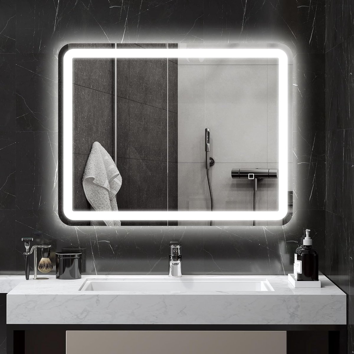 Badkamerspiegel met LED-verlichting 70x90 cm - Verstelbare helderheid en kleur, anti-condens, eenvoudig te monteren