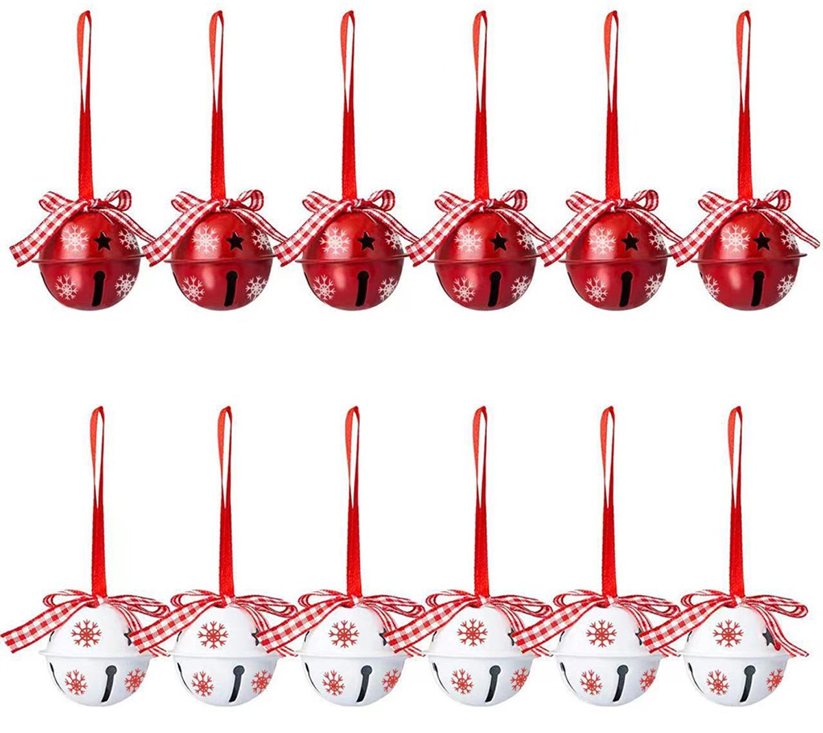 Belletjes-Kerstdecoratie-12-Stuks-Rood-Wit-Sneeuwvlok-4Cm