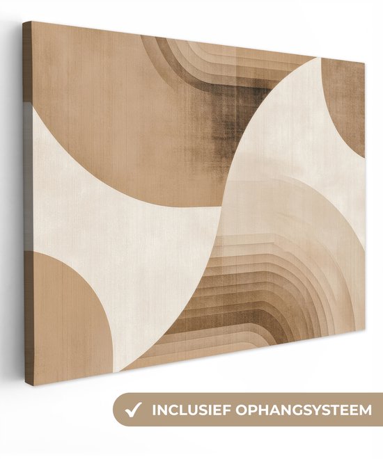 Canvas schilderij 160x120 cm - Exclusieve wanddecoratie Retro - Geometrische lagen - Aardetinten - Muurdecoratie woonkamer - Slaapkamer decoratie - Kamer accessoires - Schilderijen op canvas