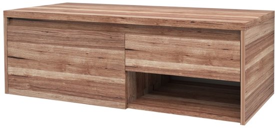 Dressoir van walnoothout met één lade en een open opbergvak.