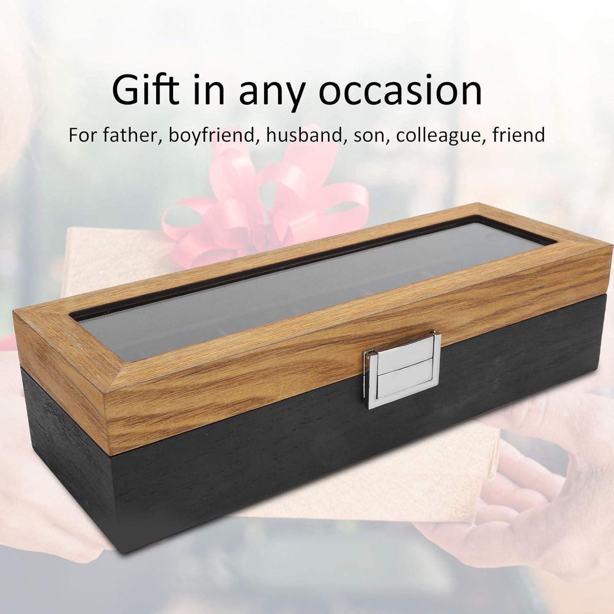 Allecto plus - Massief houten horloge-opbergdoos met 6 sleuven voor horloge-weergave en opslag organizers.