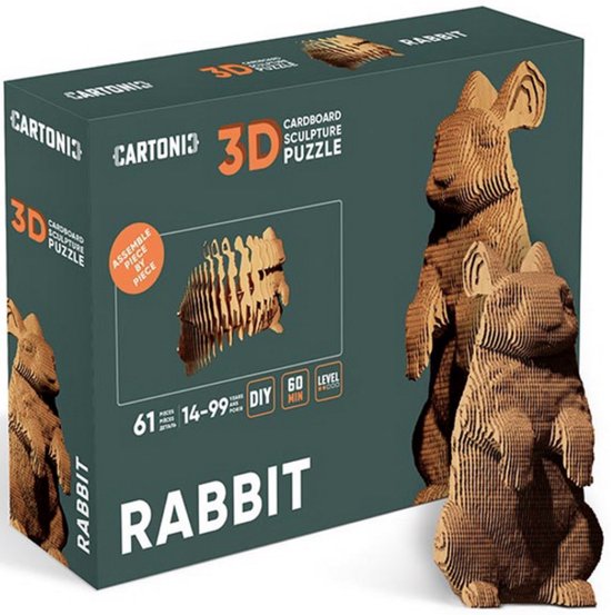 CARTONIC - Lapin - Puzzle 3D - Jouets- Puzzle - DIY- Créatif - Carton- Enfants et adultes - Puzzle 3D - Lapin