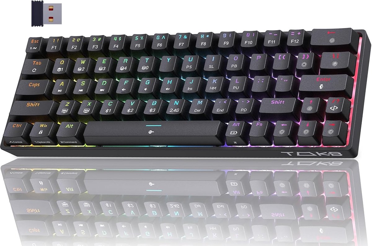 Compact Mechanisch Draadloos Toetsenbord met RGB Verlichting en Bluetooth/USB Verbinding