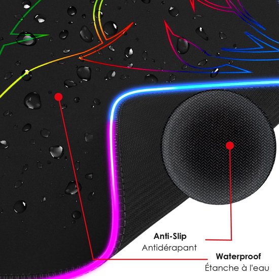 RGB Gaming Muismat met 12 Verlichtingsmodi - XXL 800x300 mm - Waterdicht en Antislip - Voor PC, MAC en Laptopgamers — afbeelding 2