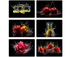 Placemats 6 stuks mix - 45x30 cm - Placemat kunststof - Splash - Fruit - Groente - Borden onderleggers - Decoratie voor op tafel - Keuken tafeldecoratie accessoires - Vinyl onderlegger - Tafelversiering