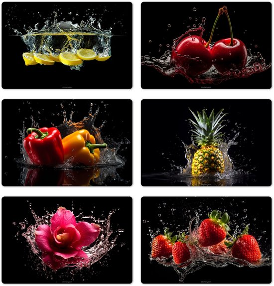 Foto: Placemats 6 stuks mix 45x30 cm placemat kunststof splash fruit groente borden onderleggers decoratie voor op tafel keuken tafeldecoratie accessoires vinyl onderlegger tafelversiering