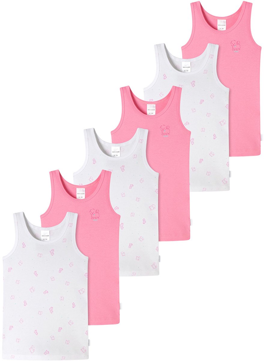Schiesser Meisjes onderhemd 6 pack Kids Girls fijnrib Organic Cotton