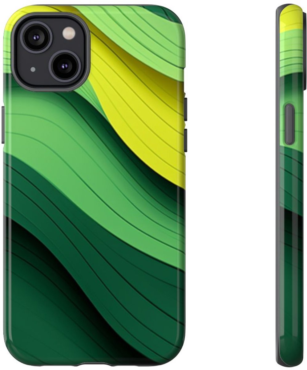 Groen-Geel Golvenpatroon – Telefoonhoesje Geschikt voor iPhone 14 Plus