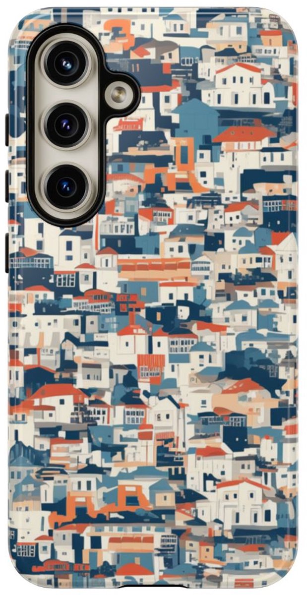 Dichtbebouwde Stadswoningen Patroon – Telefoonhoesje Geschikt voor Samsung Galaxy S24