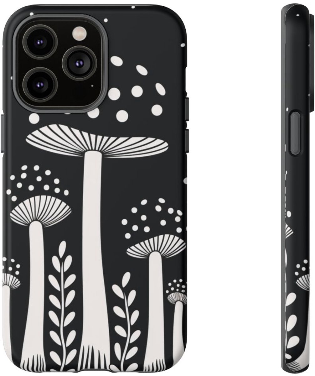Zwart-Wit Paddenstoelenpatroon – Telefoonhoesje Geschikt voor iPhone 14 Pro Max