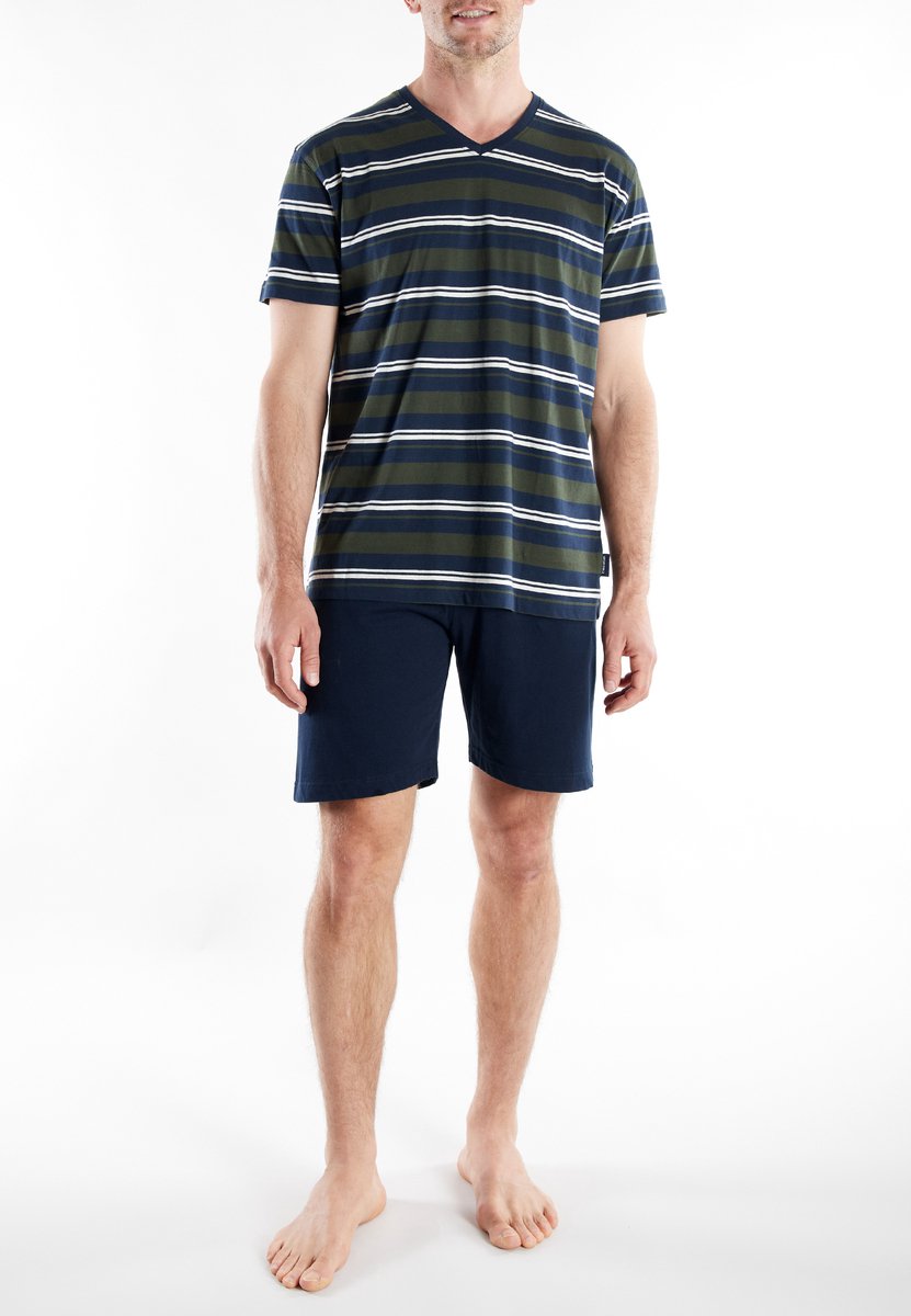 CECEBA heren pyjamaset kort stripes blauw & groen