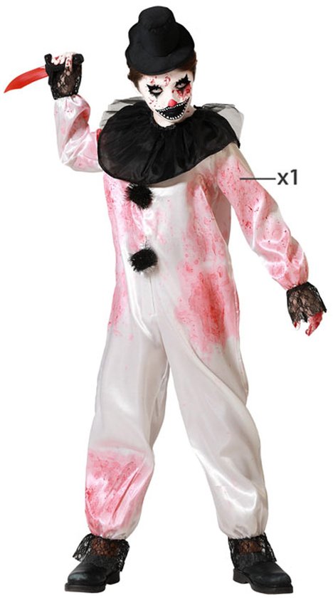 Atosa Horror Clown verkleed kostuum Pierrot - zwart/wit - voor kinderen - mime speler 116