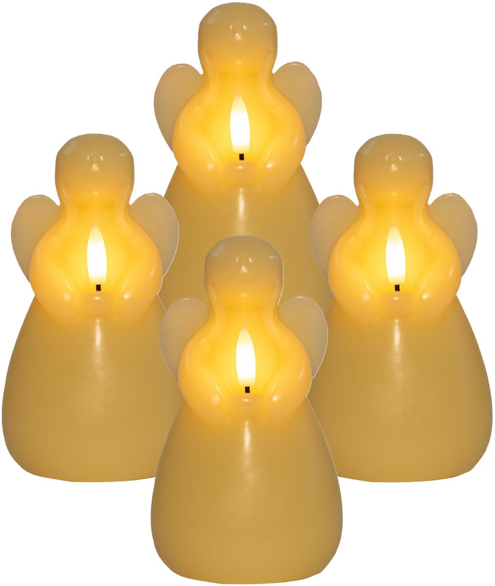 Anna's Collection LED kaars engel - 4x - ivoor - 14 x 8 cm - met timer - op batterijen - kerst - kerstkaarsen Ivoorwit