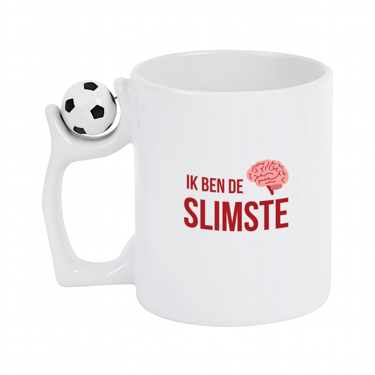 Hacebo® - Ik ben de slimste koffiebeker met voetbal wit - iemand die heel slim is - thee mok - koffie beker - quote - cadeautje voor een slim persoon - nerd - kado - cadeau - gift - geschenk - verrassing - koffiemok - 330 ML